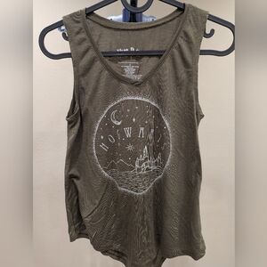 Harry Potter "Hogwarts" Graphic Tank Juniors Size S Olive Green